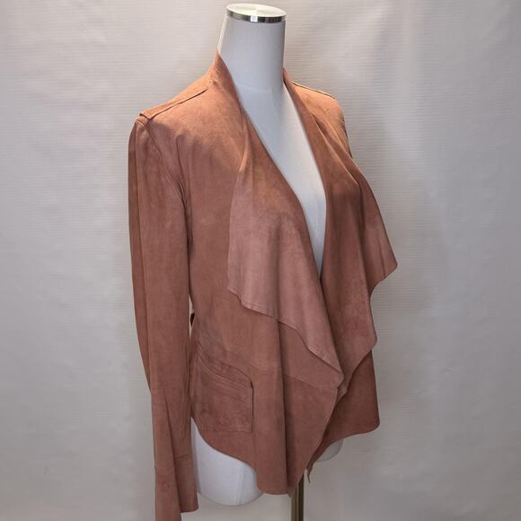 Sundance Jacket Womens 4 Blush Pink Suede Waterfall Drape Open Front Peplum - Picture 2 of 9